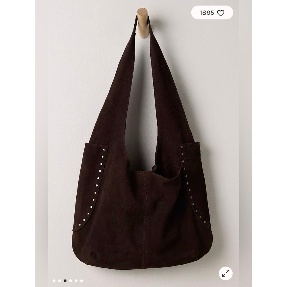 Free People Rori Suede Tote Espresso Brown Studded Shoulder Slouch Bag Leather